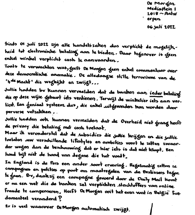 Mijn brief aan De Morgen